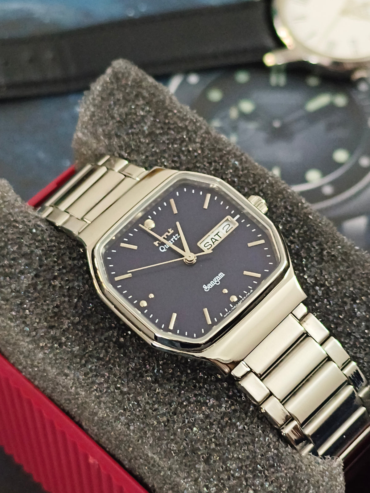 HMT Sangam Quartz Watch with a Dark Blue Dial