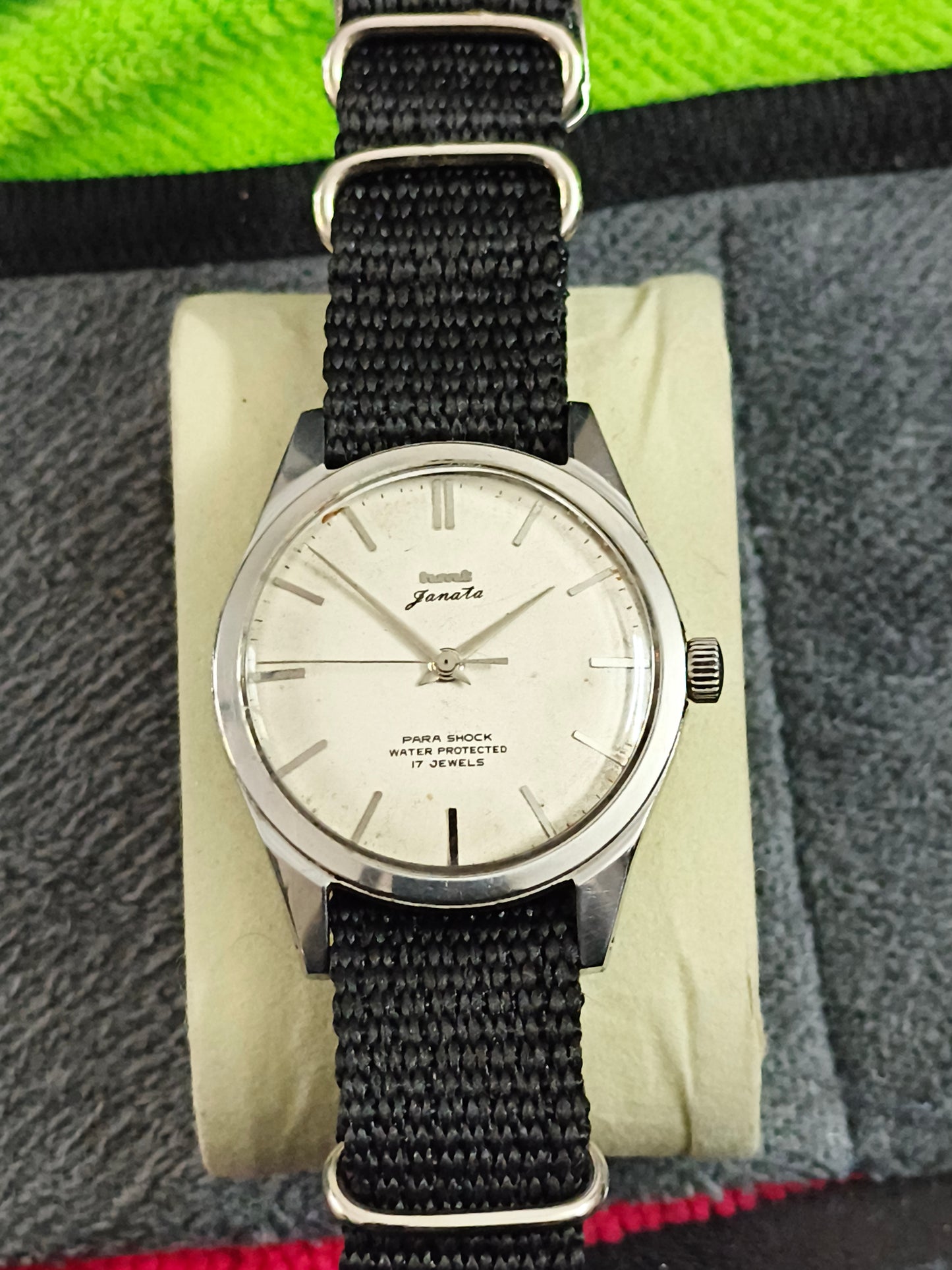 HMT Janata Hand-wound Vintage Watch with a White Patina Dial and Black NATO Strap