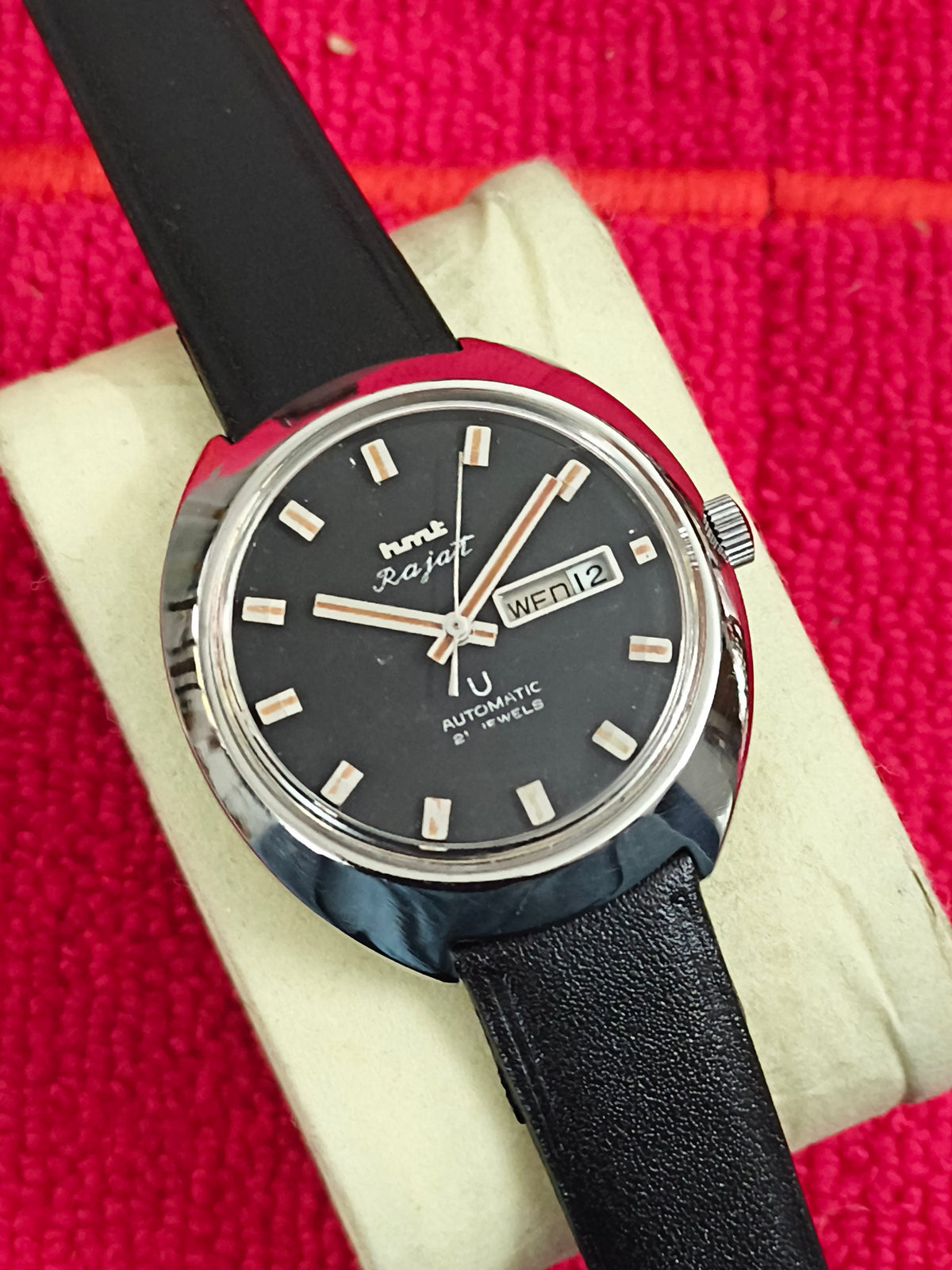 HMT Rajat Automatic Day Date Vintage Watch with a Black Dial