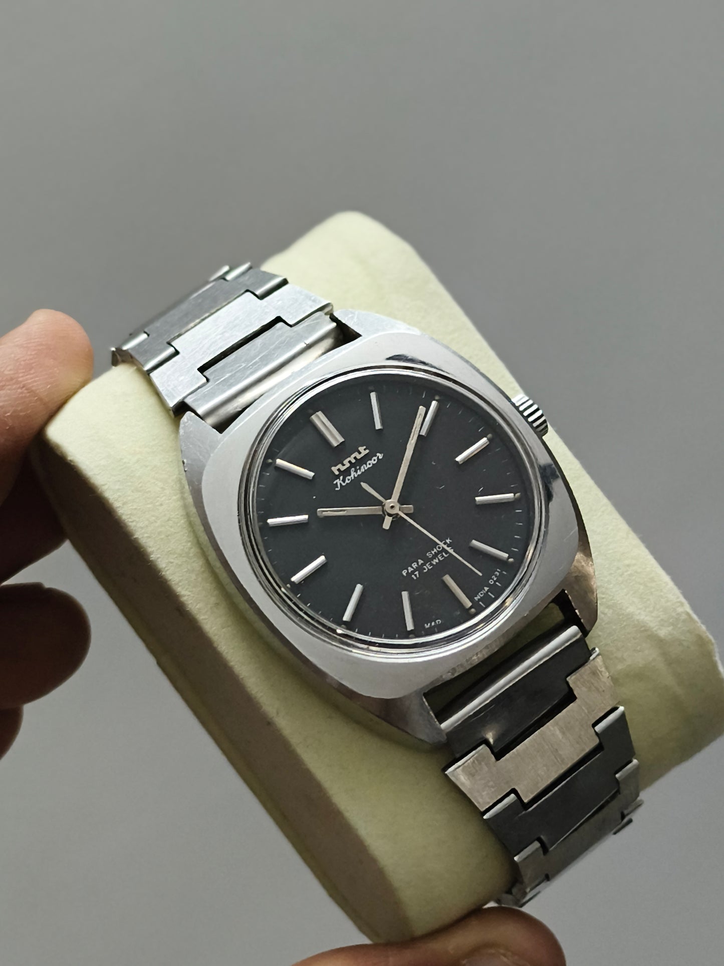 HMT Kohinoor Mechanical Watch with Black Dial and Steel Bracelet