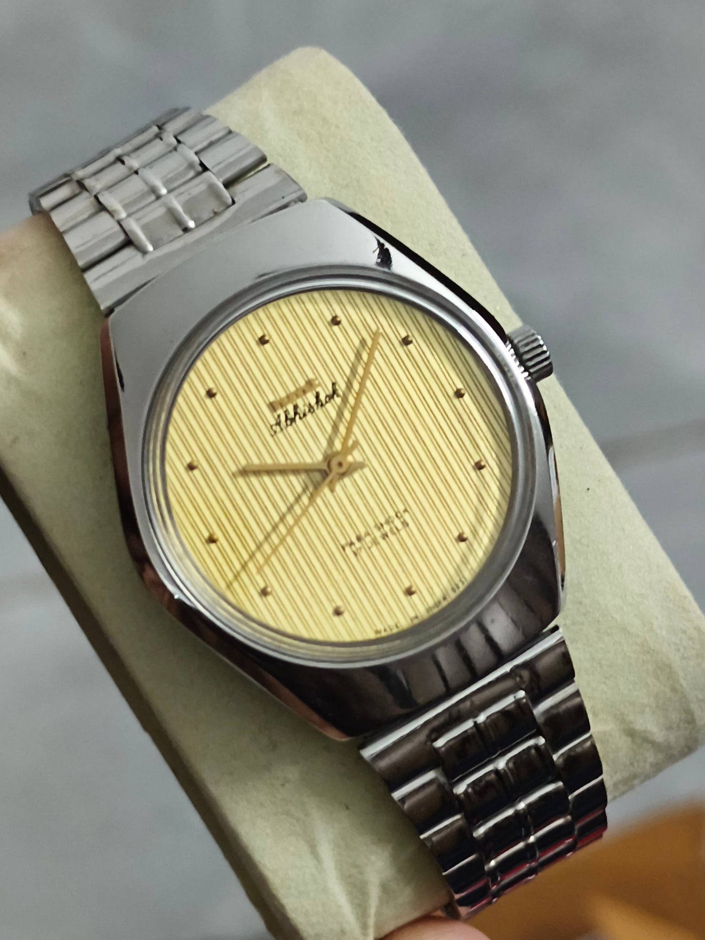 HMT Abhishek Mechanical Watch with Gold Toned Vertical Patten Dial