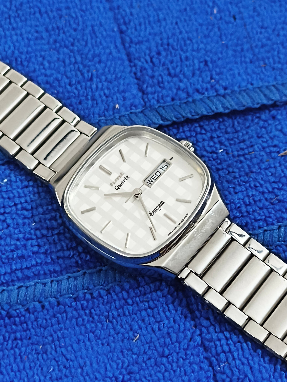 HMT Sangam Quartz Watch with a White Chequered Dial, NOS/Mint Condition