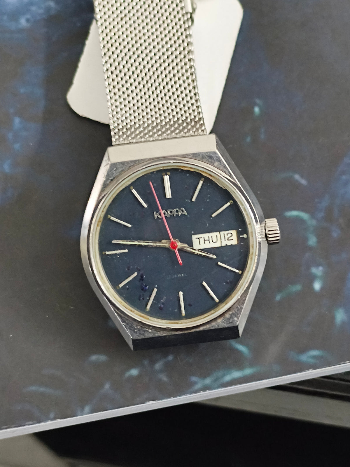 Kappa Vintage Automatic Day Date Watch with a Matte Blue Dial and Mesh Bracelet