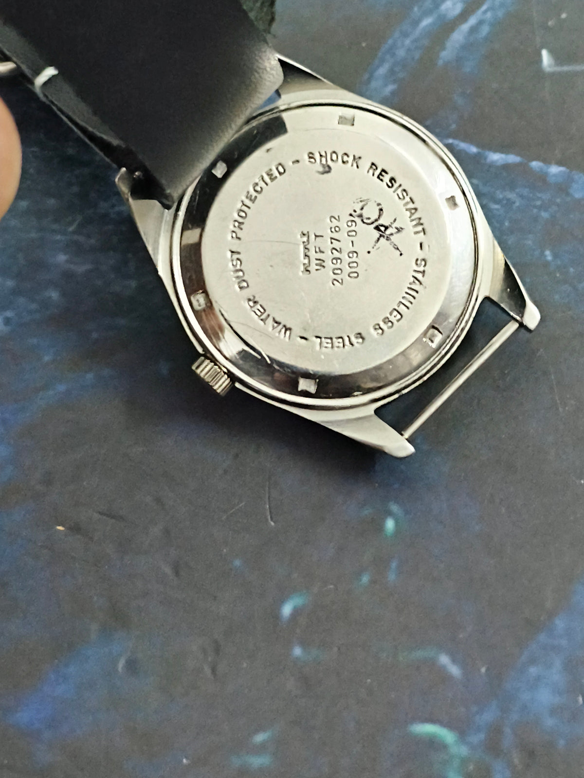 HMT Pilot “Three Liner” Mechanical Vintage Watch with a Black Dial and Black Leather NATO Strap