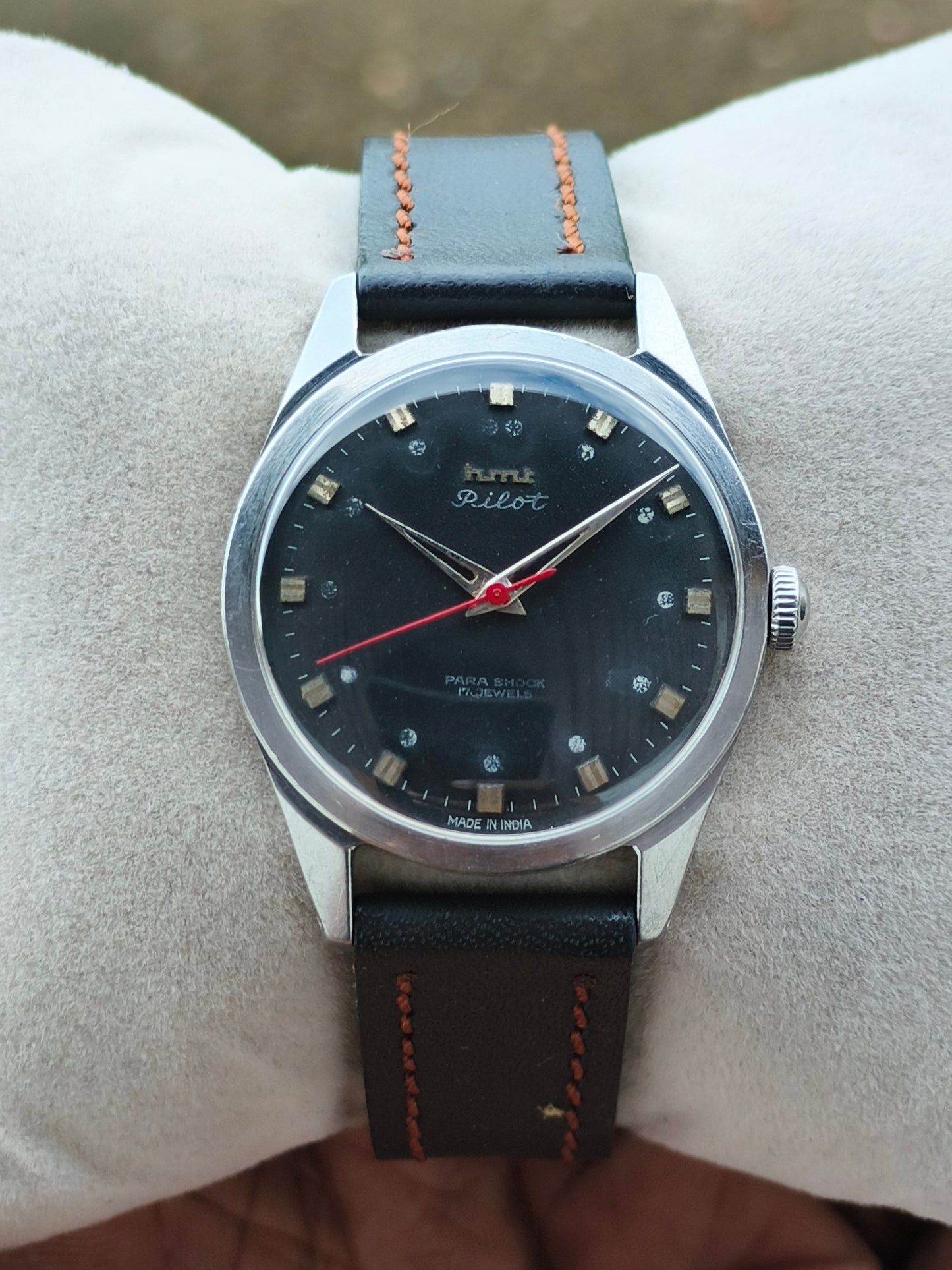 HMT Vintage Pilot Watch Rare Model with Black Dial and Metal Indexes