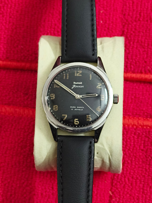 HMT Jawan Military Mechanical Vintage Watch with Black Dial and Broad Arrow Marking on the Case-back