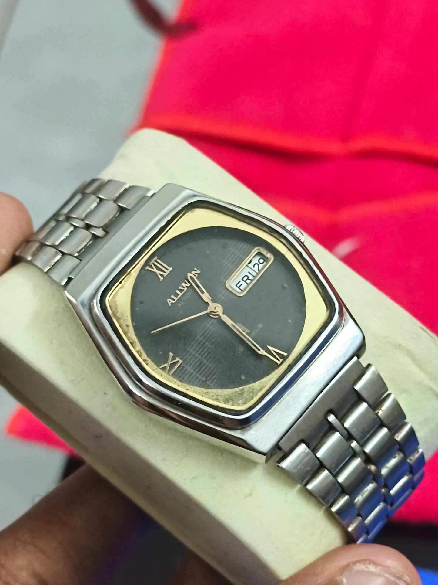 Allwyn Vintage Automatic Day Date Watch with Black Dial
