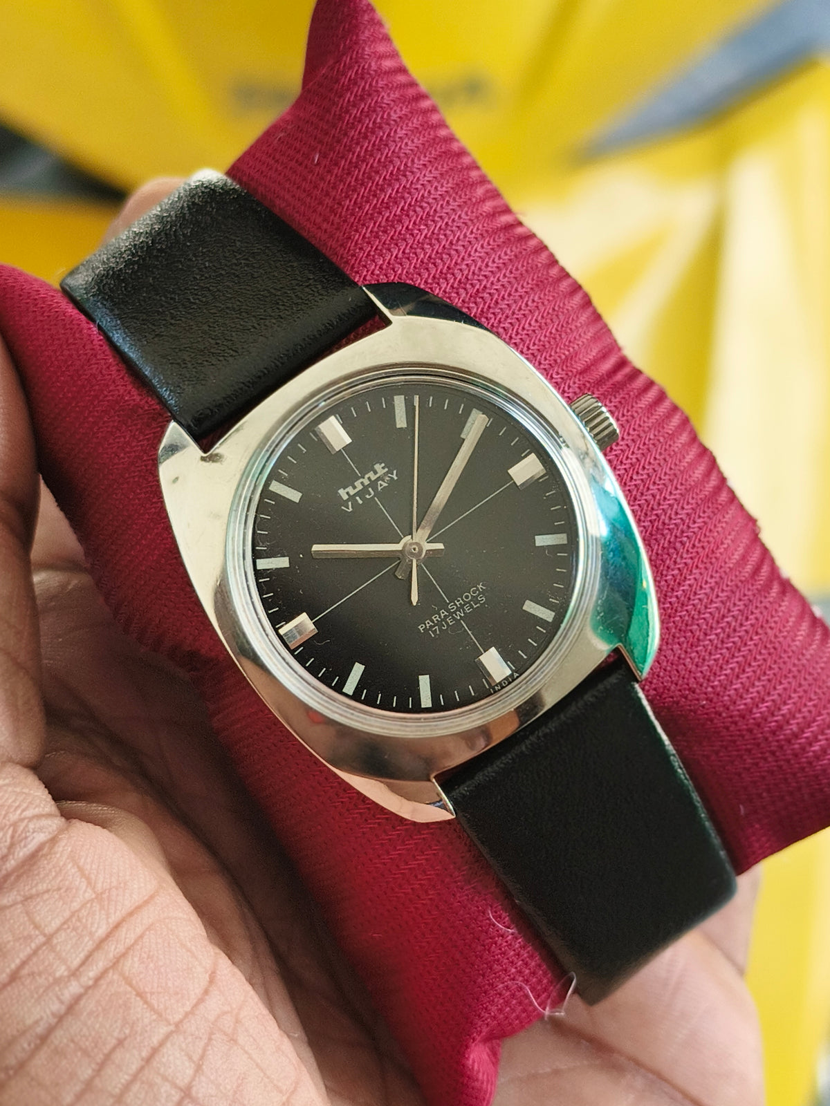 Hmt Vijay mechanical watch black crossline dial