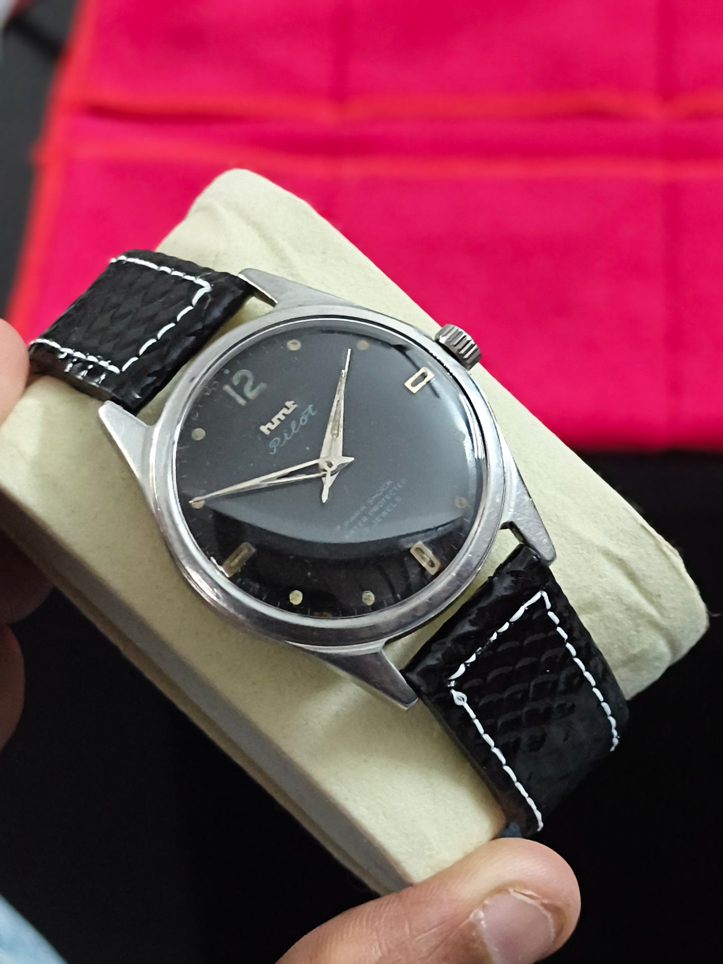 HMT Pilot Mechanical Hand-wound Vintage Watch Three Liner Dust/Water Protected Version with Black Dial