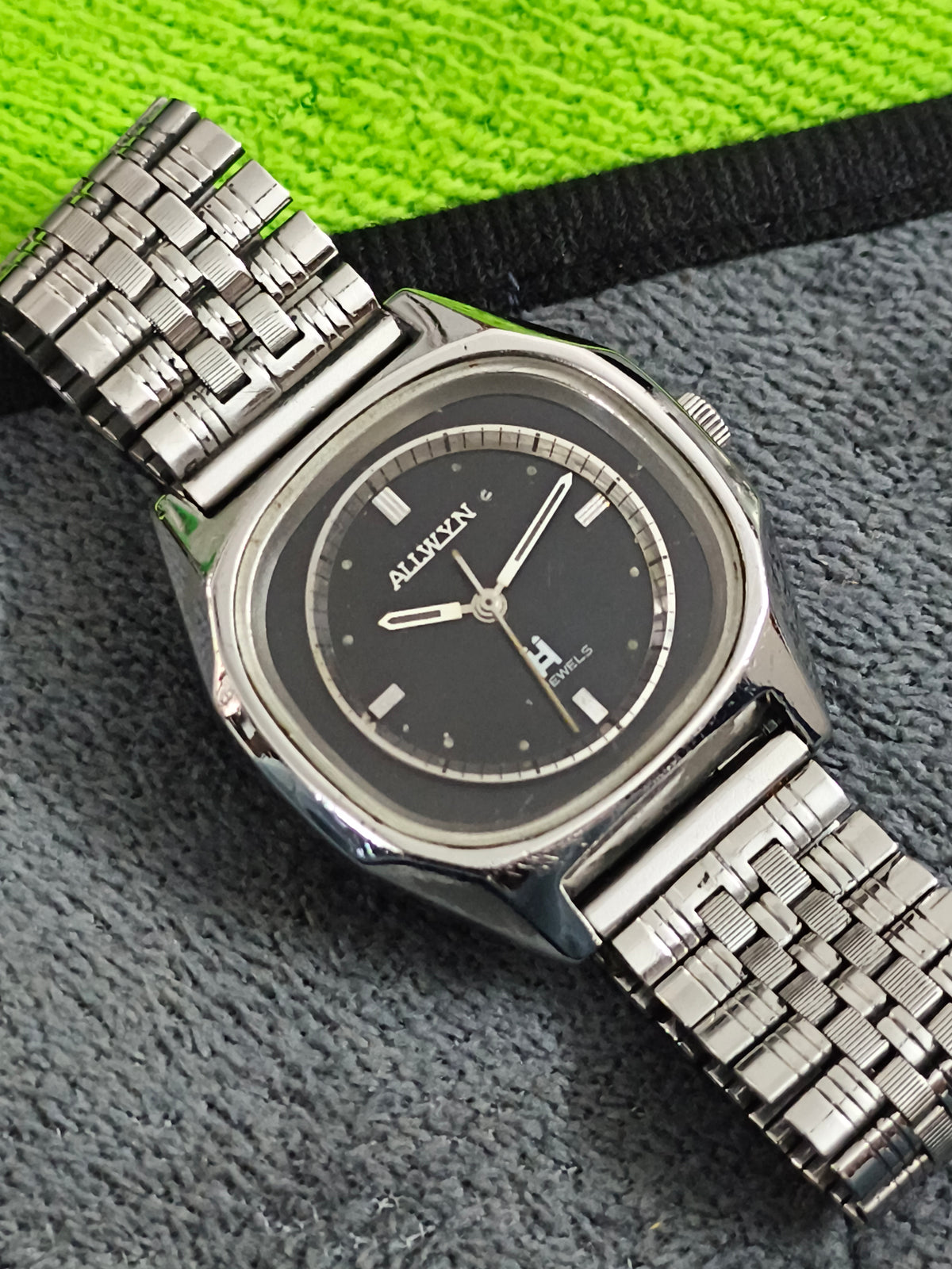 Allwyn Vintage Hand-wound Watch with a TV Shaped Case and Black Dial