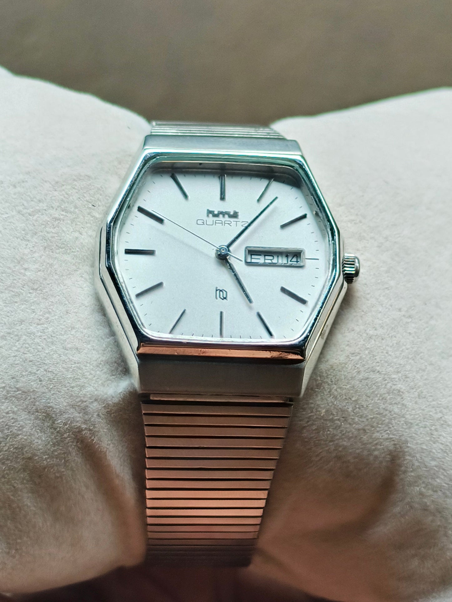 HMT HQ Quartz Watch with a Rare Octagonal Case and Milky White Dial