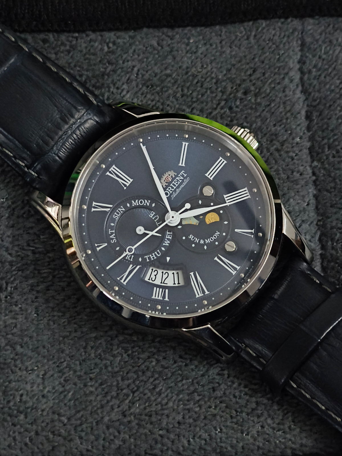 Orient Bambino Sun & Moon Watch with a Midnight Blue Dial