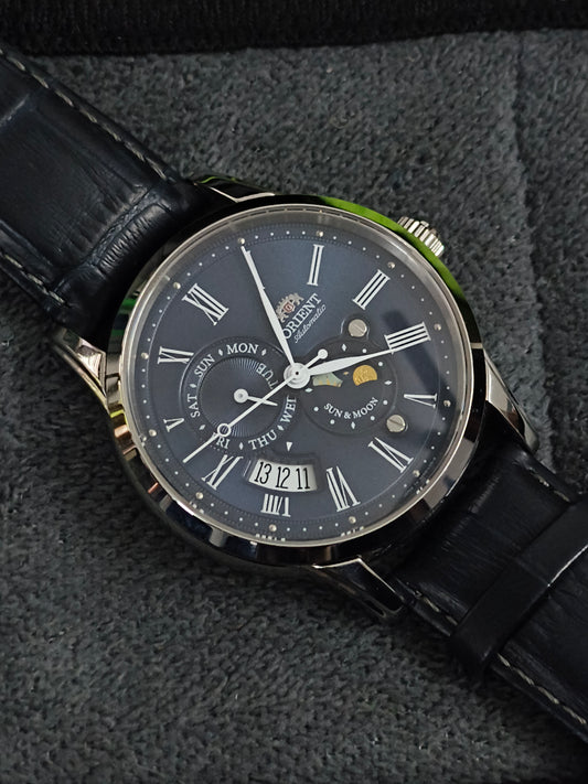 Orient Bambino Sun & Moon Watch with a Midnight Blue Dial