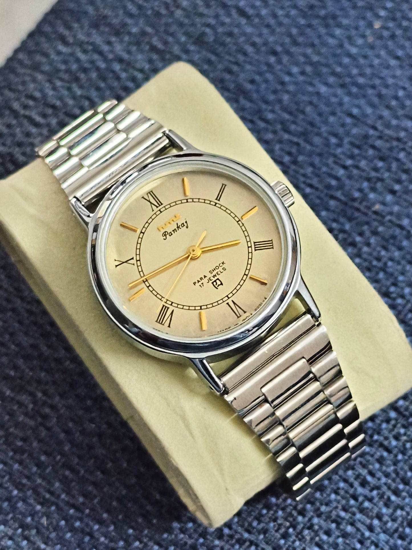 HMT Pankaj Hand-wound Neo-Vintage Watch with a Gold-toned Dial, Mint/NOS Condition