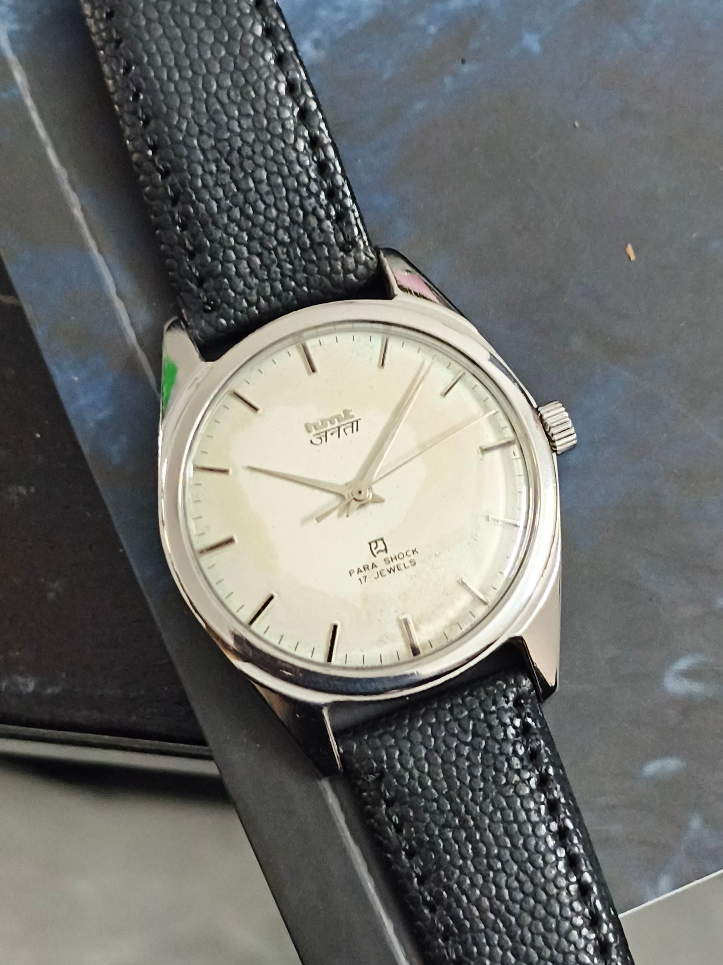 HMT Janata Vintage Mechanical Watch with Hindi Text on the White Patina Dial