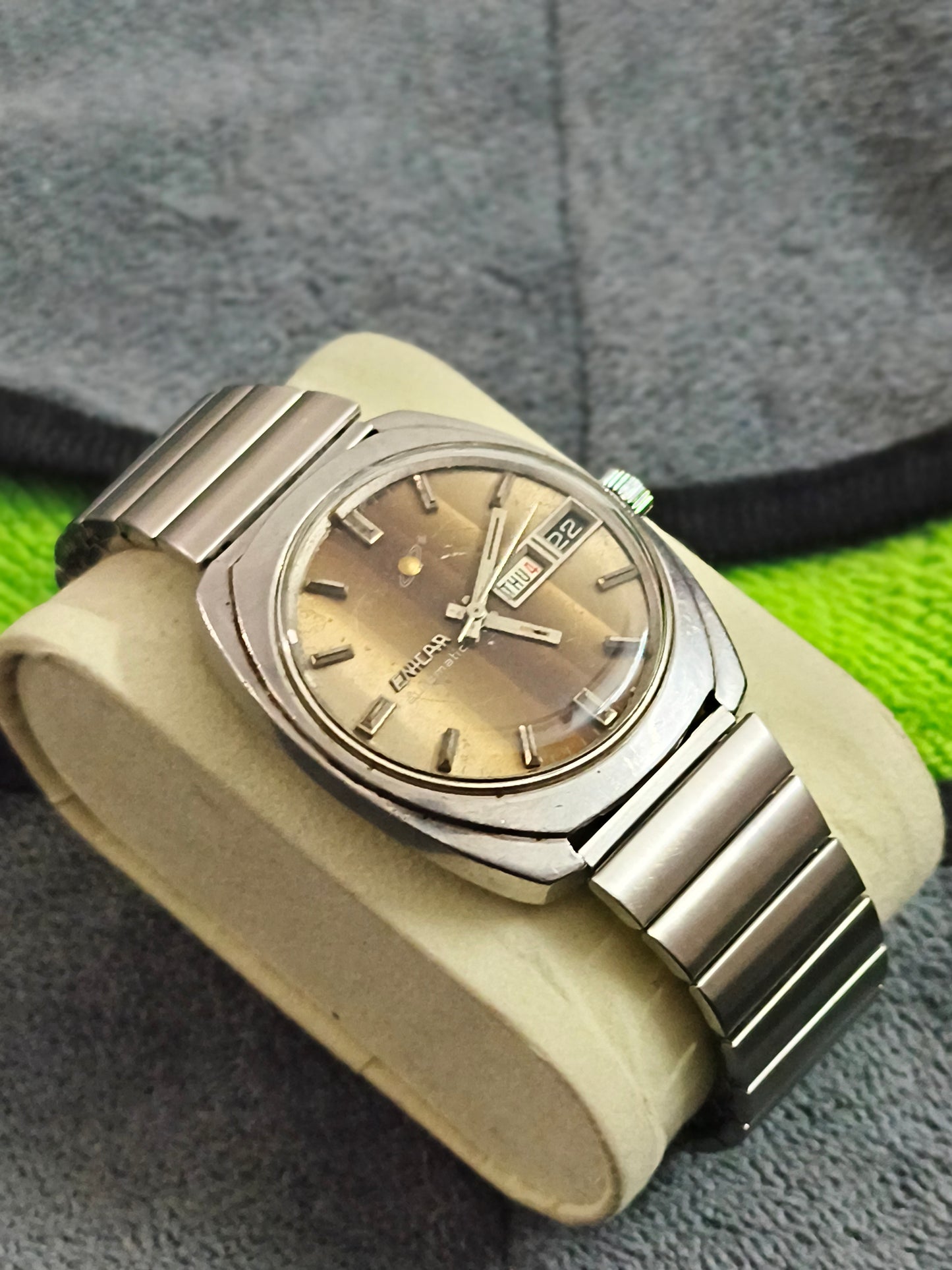 Enicar Ocean Pearl Automatic Vintage Watch with a Tiger-eye Striped Dial