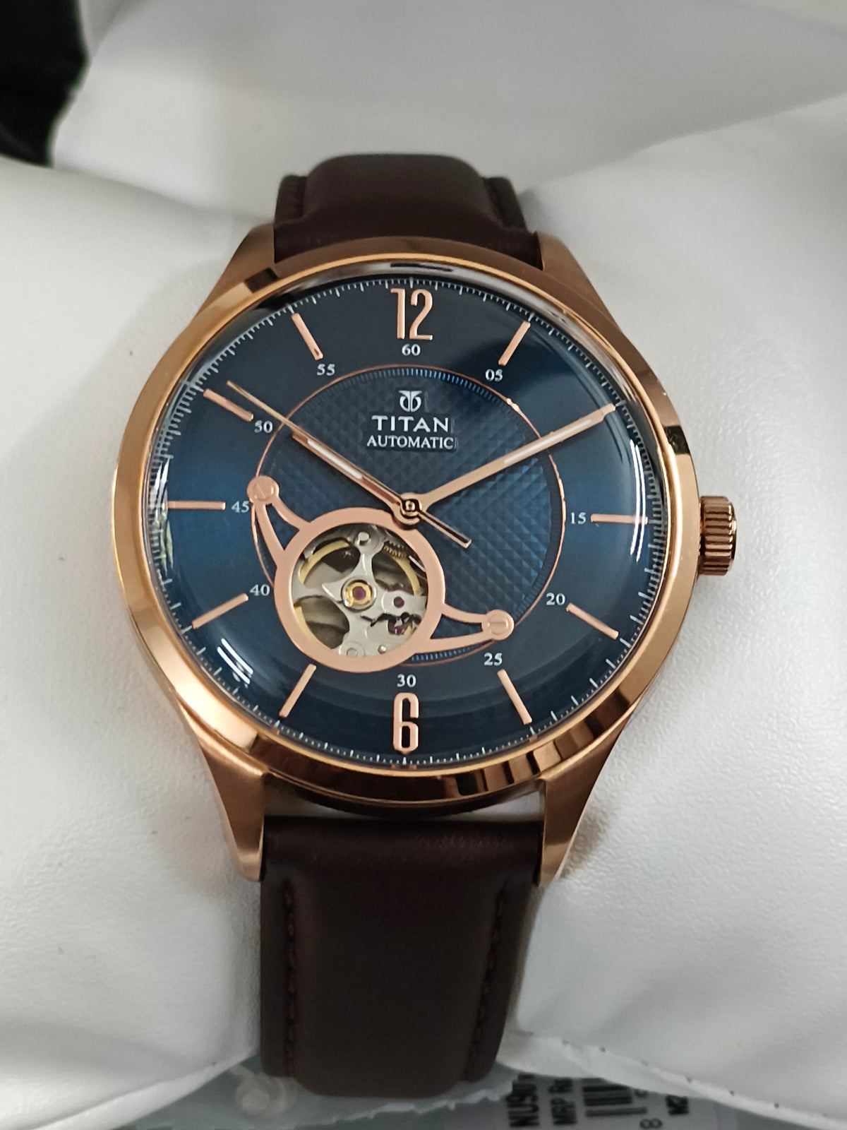 Titan Automatic Open-Heart Watch with a Gold-toned Case and Blue Dial, Brand New