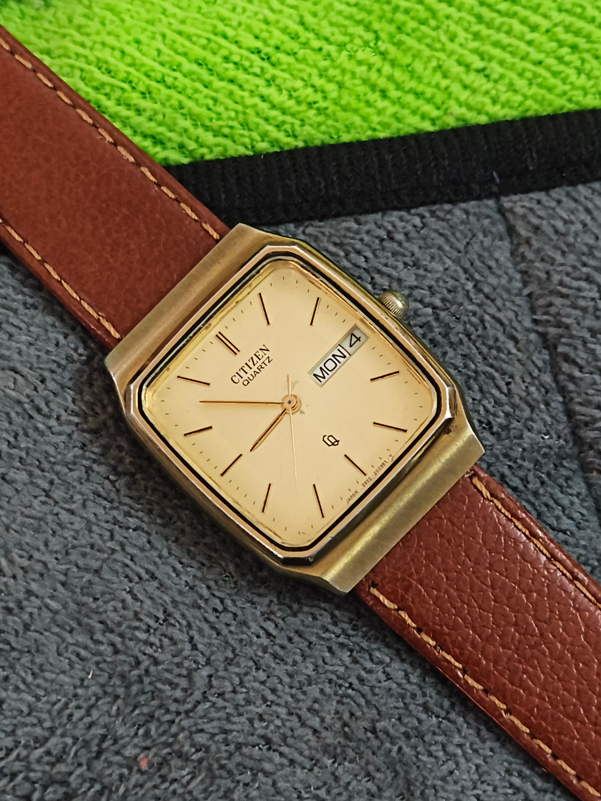 Citizen CQ Quartz “Tank” Gold-toned Watch with Day and Date