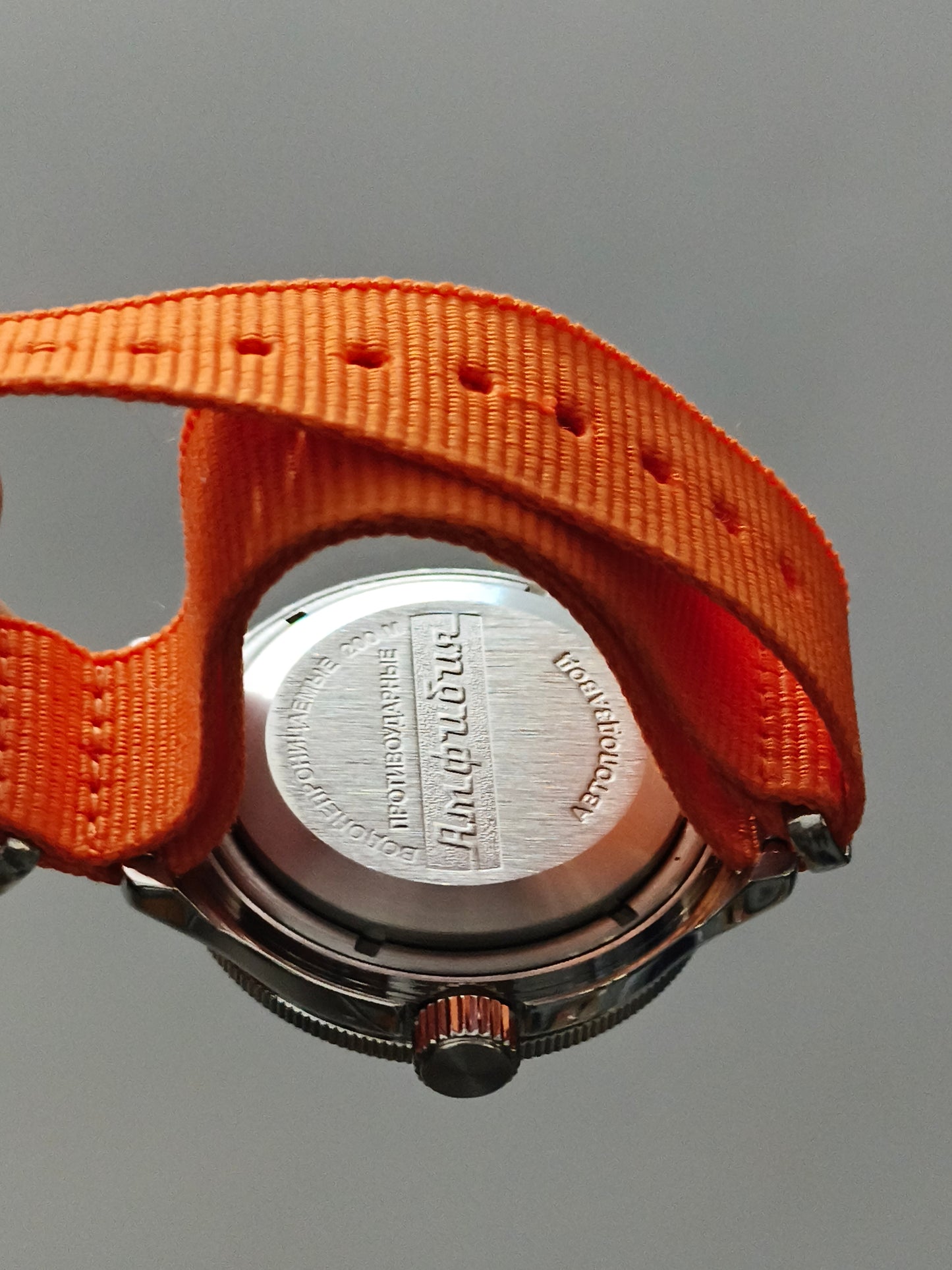 VOSTOK Amphibia 420059 Scuba Dude Automatic Diving Watch with Blue Dial and Orange Strap