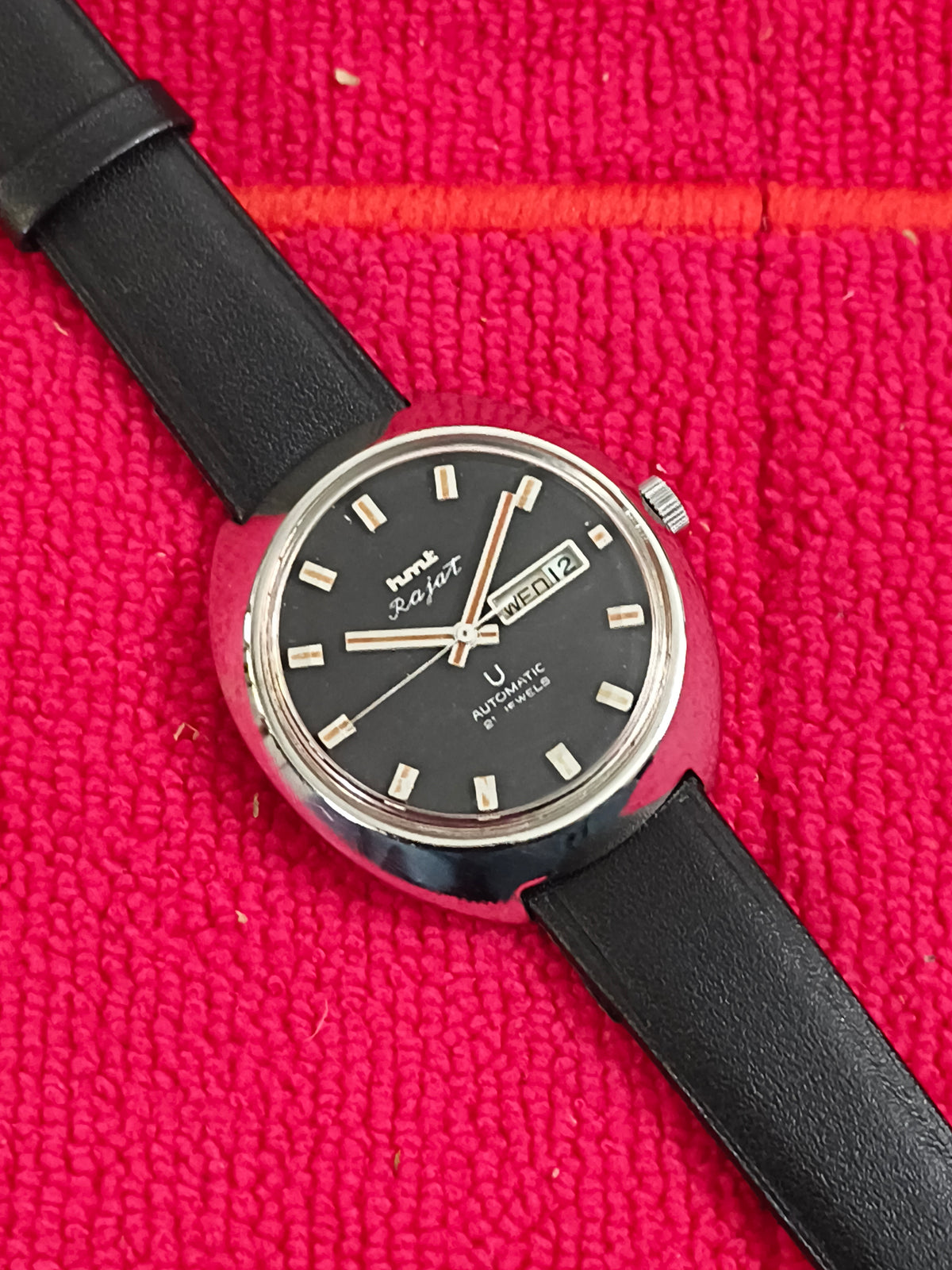 HMT Rajat Automatic Day Date Vintage Watch with a Black Dial