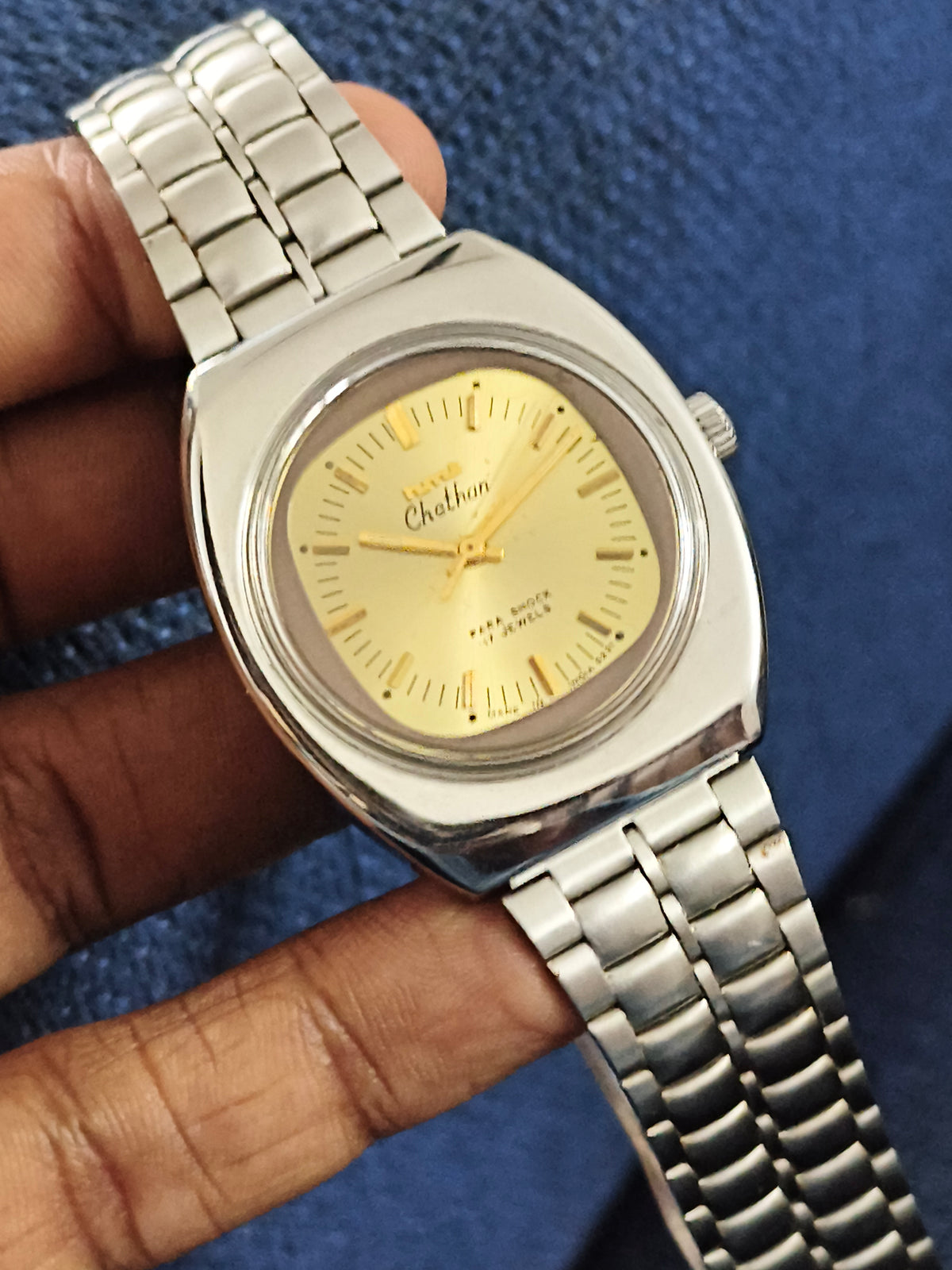 HMT Chethan Hand-wound Neo-Vintage Watch with a Golden Dial, Mint/NOS Condition