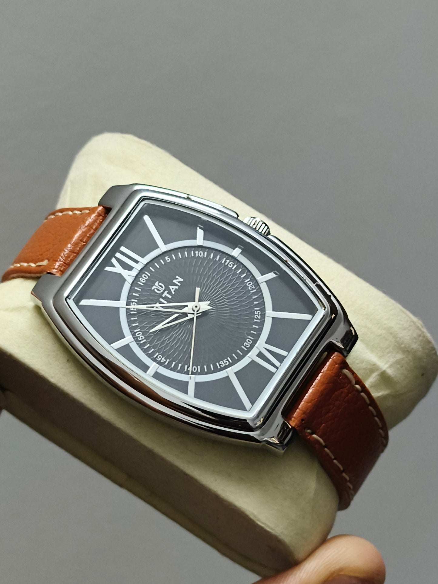 Titan Quartz Cushion-Shaped Watch with Black Dial