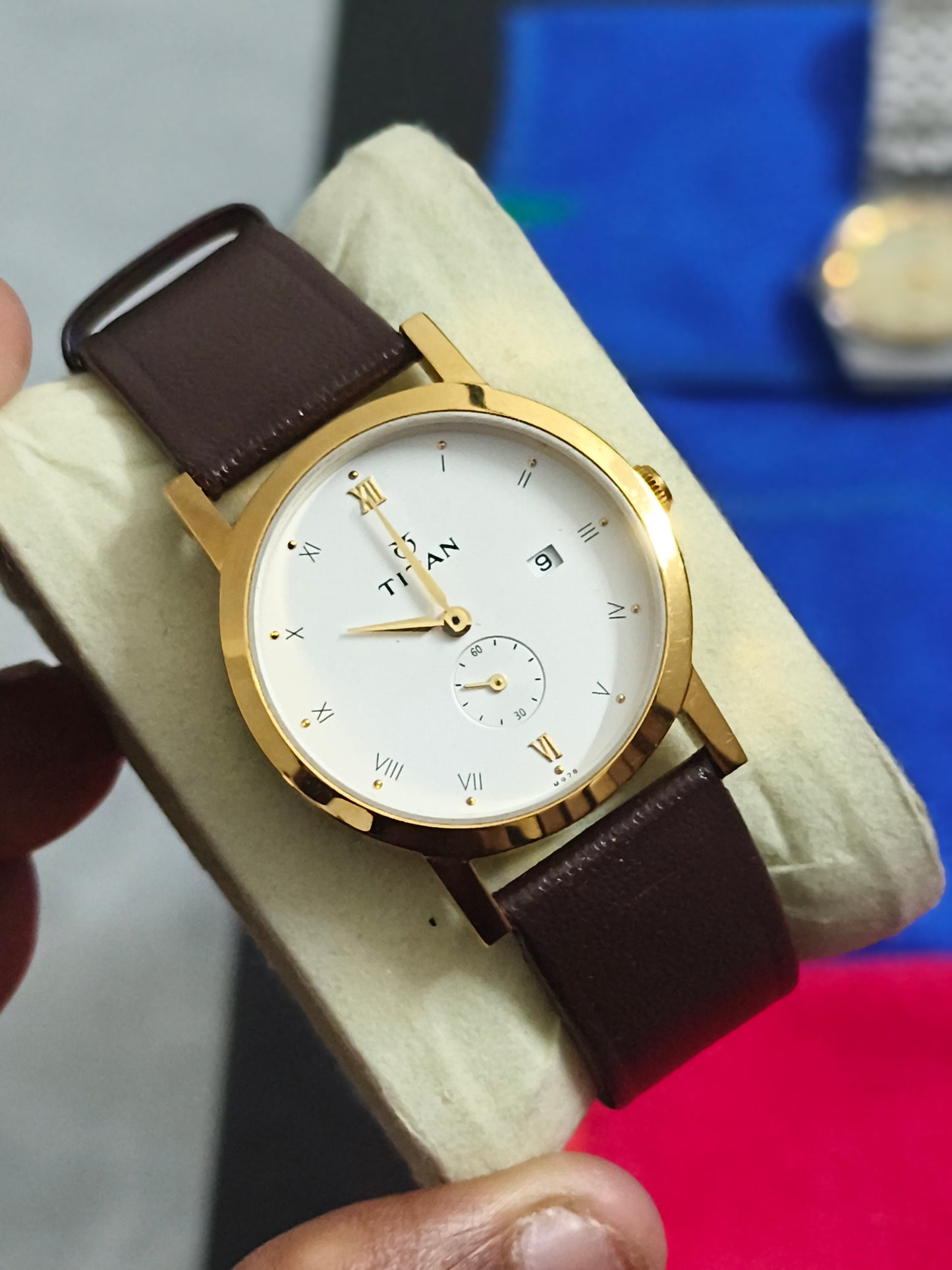 Titan Gold-toned Quartz Neo-Vintage Watch with Date and Small Seconds