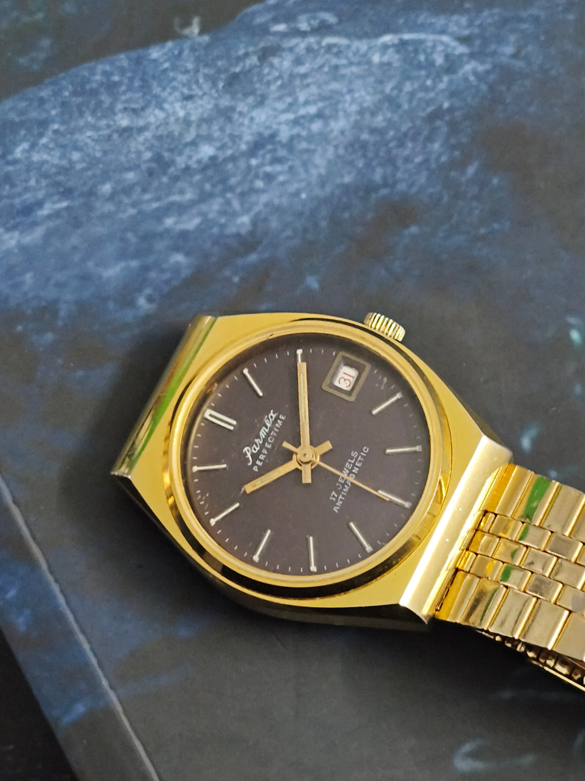 PARMEX Perfectime Vintage Mechanical Watch with Golden Case and Black Dial
