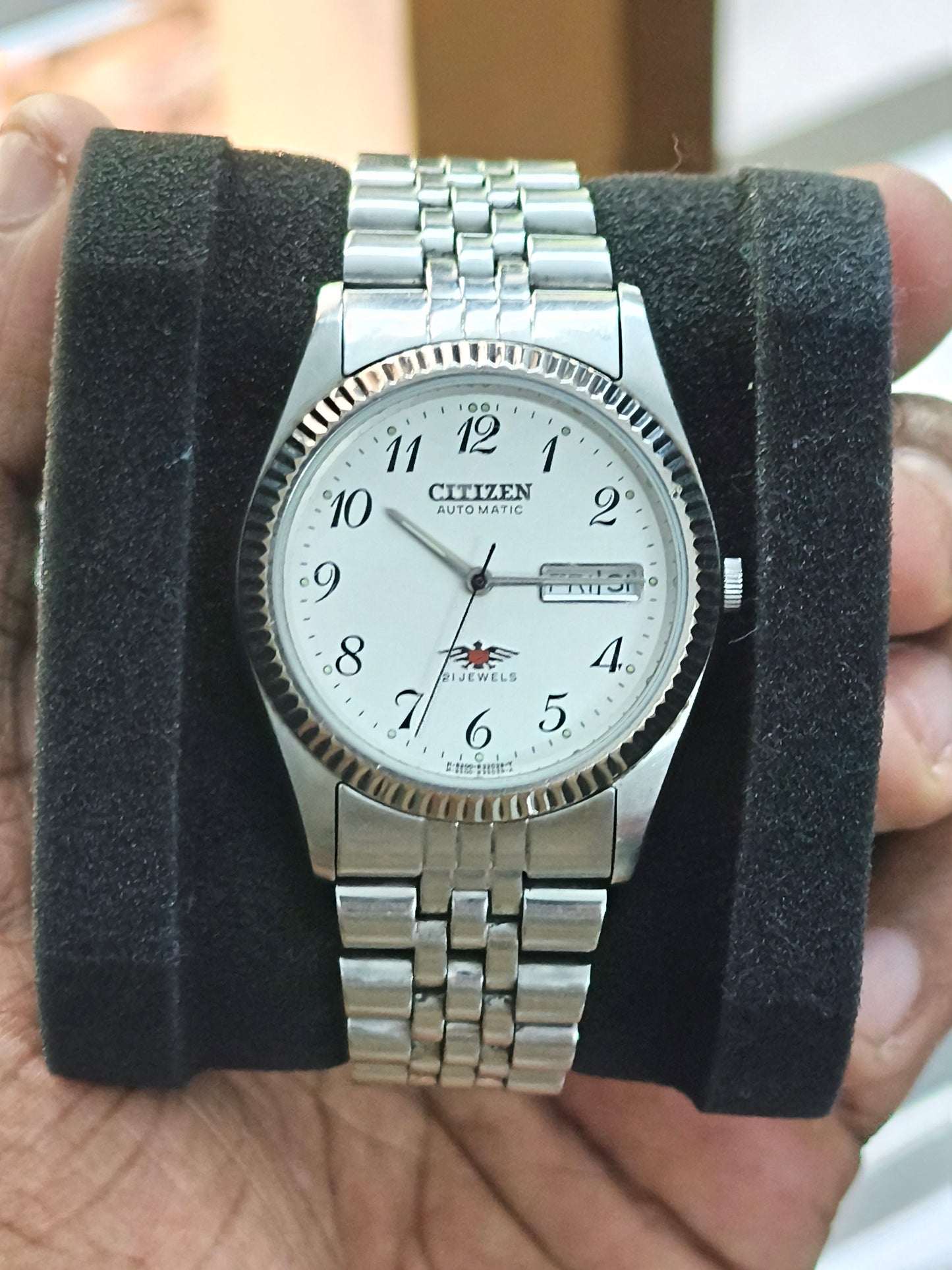 Citizen 7 Eagle Automatic Watch with White Dial and Fluted Bezel