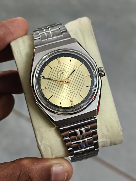 HMT Sahar Hand-wound Watch with Gold-toned Vertical-pattern Dial