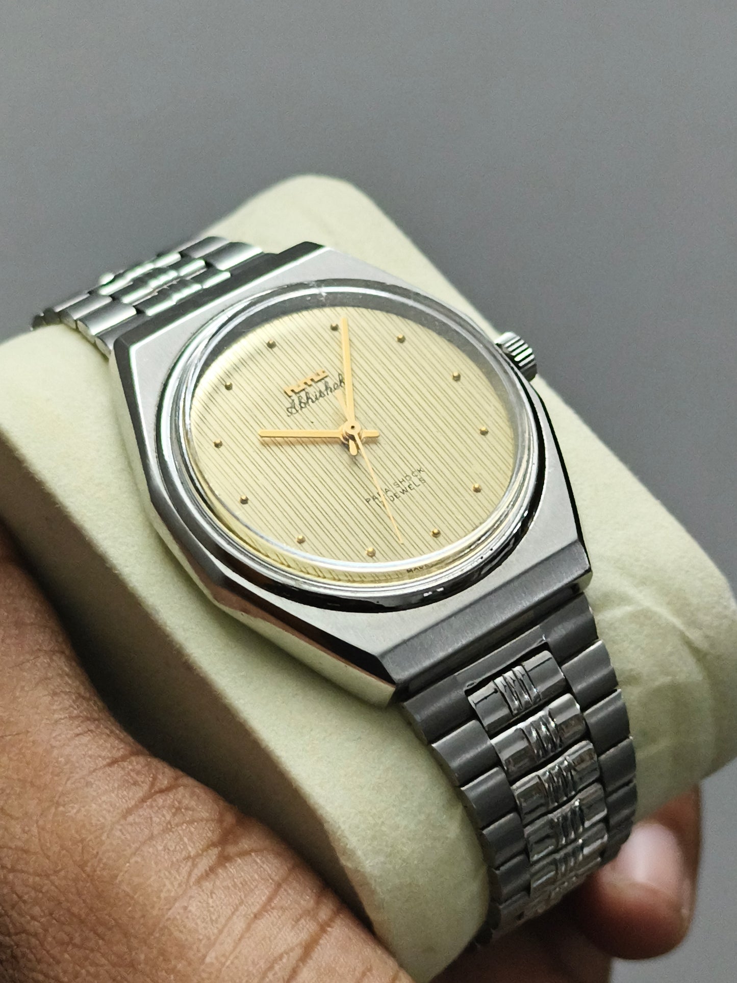 HMT Abhishek Mechanical Watch with Gold Toned Vertical Patten Dial