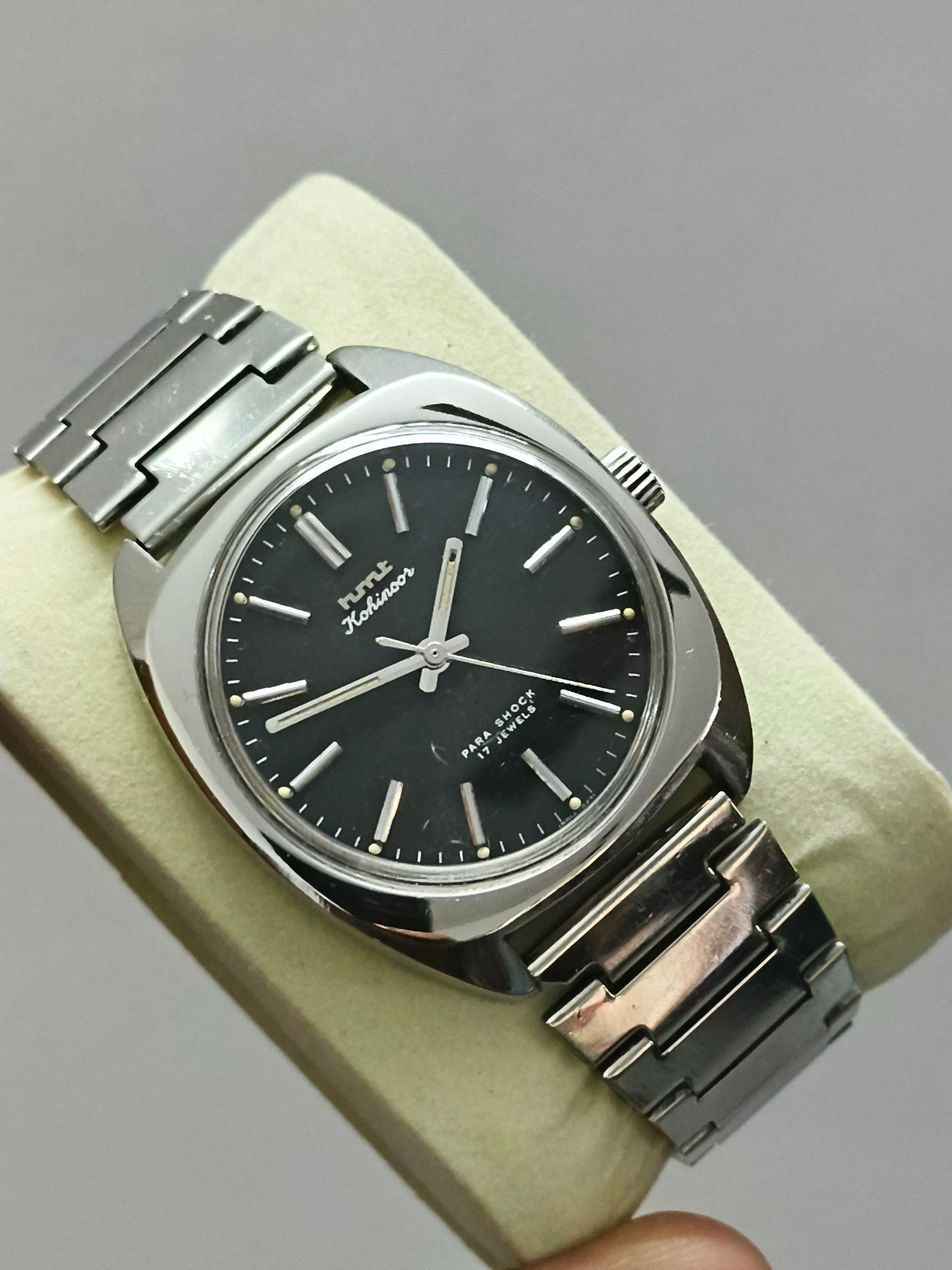 HMT Kohinoor Mechanical Watch with Black Dial and Steel Indexes