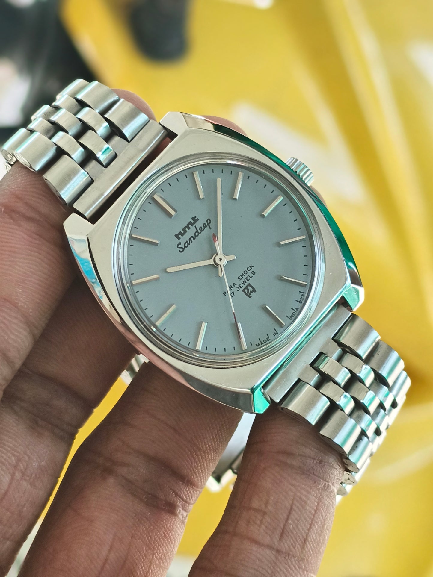 HMT Sandeep Mechanical Hand-Wound Vintage Watch with a Light Blue Dial