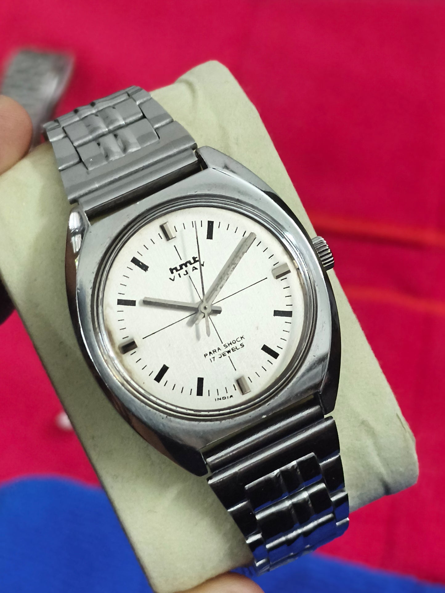 HMT Vijay Hand-wound Mechanical Watch with a Brushed Silver-toned Dial