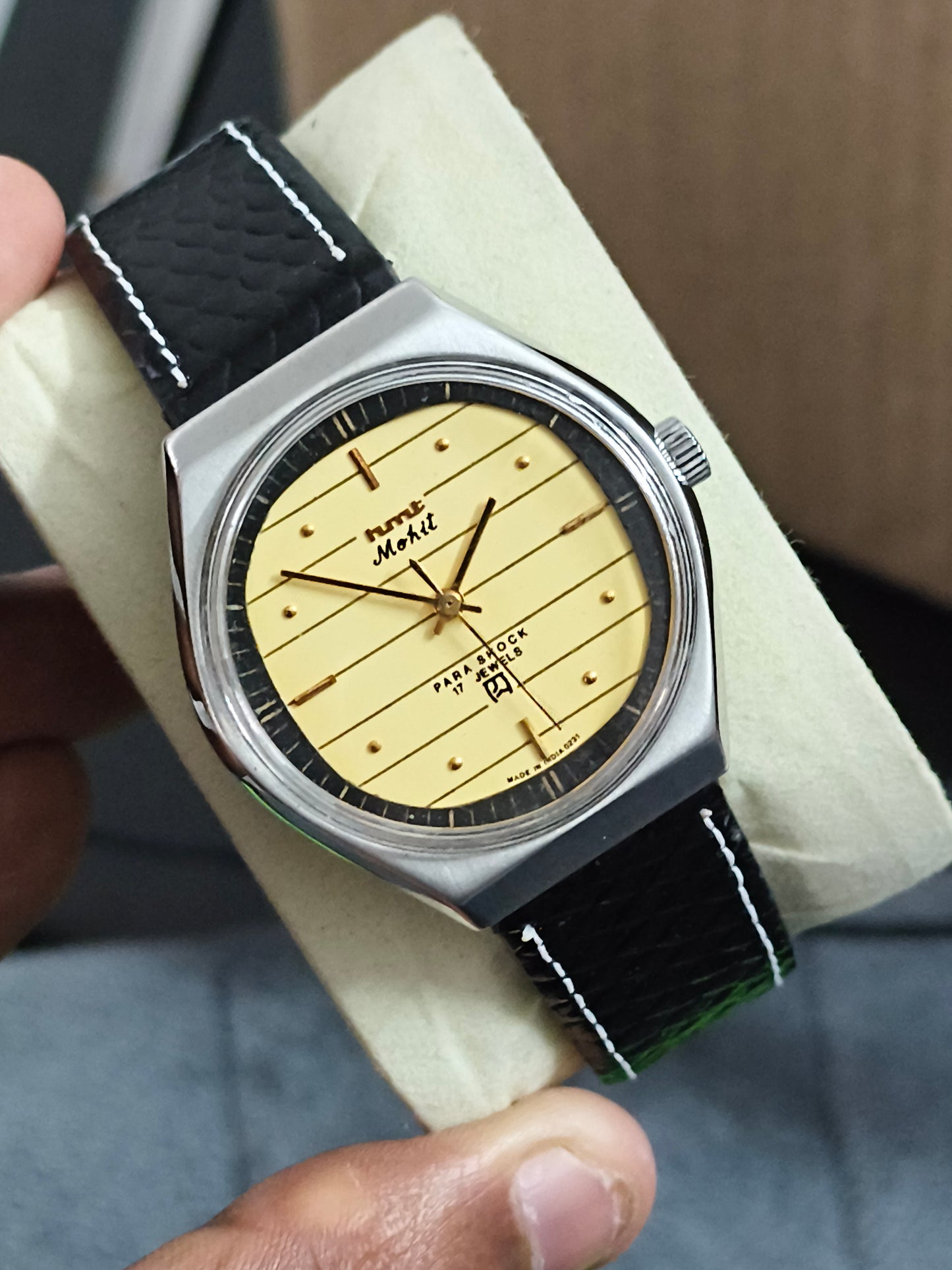 HMT Mohit Mechanical Hand-wound Vintage Watch with a Champagne Notebook Dial