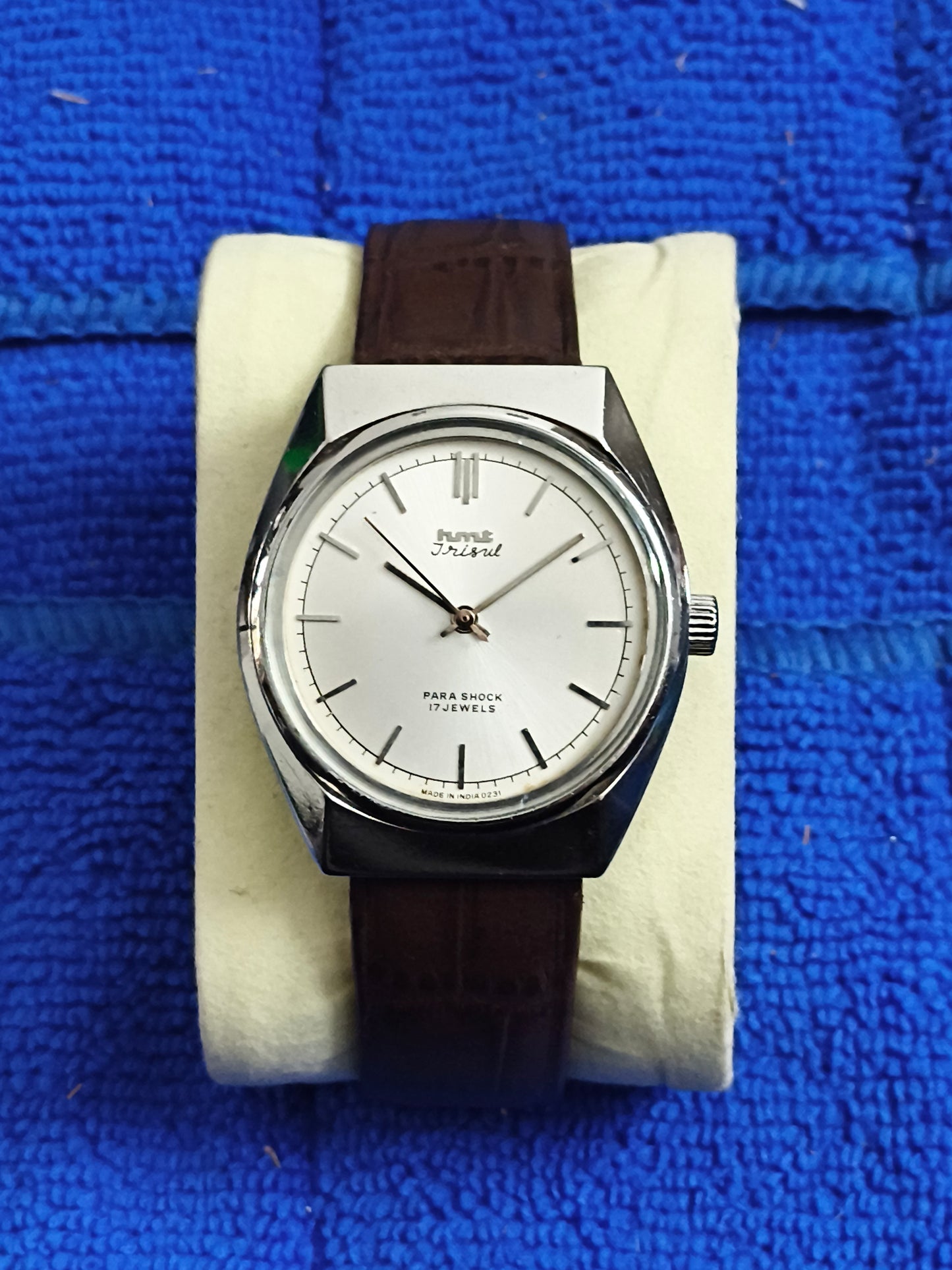 HMT Trisul Hand-wound Watch with a Silver Sunburst Dial