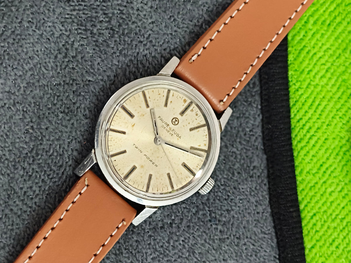Favre Leuba Twin Power 36mm Vintage Watch with a Patina Dial