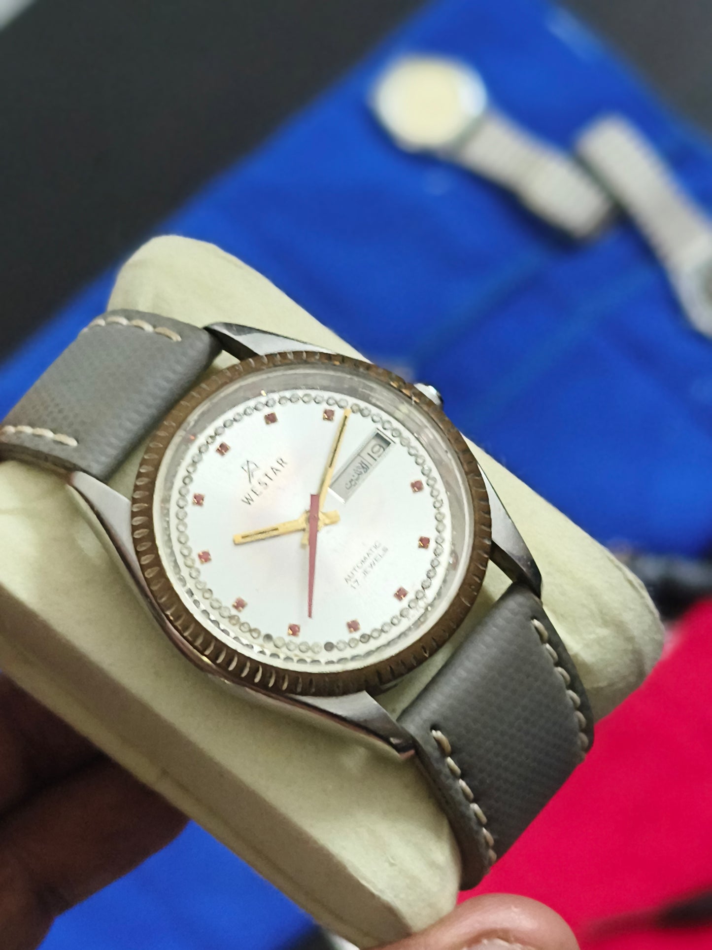 Westar Automatic Neo-vintage Watch with Silver-toned Dial and Pink Stone Hour-markers