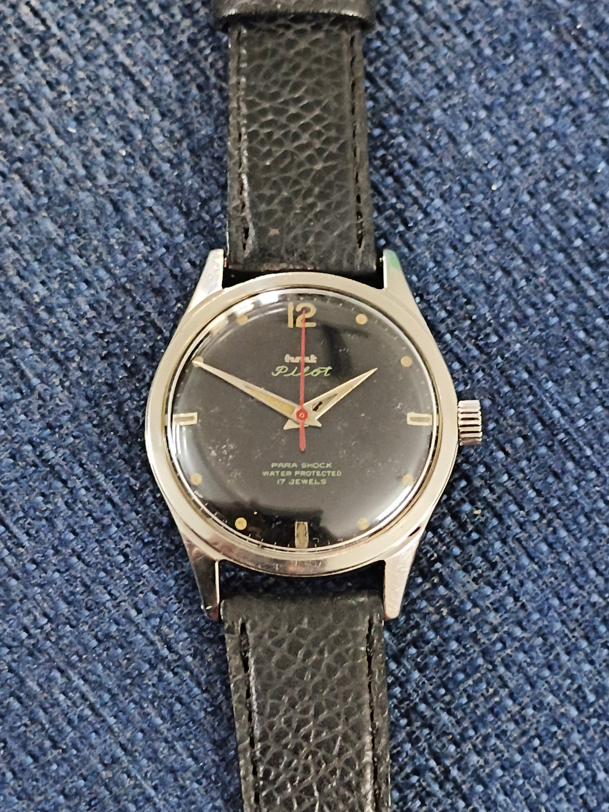 HMT Pilot Mechanical Hand-wound Vintage Watch Three Liner Version with Black Dial