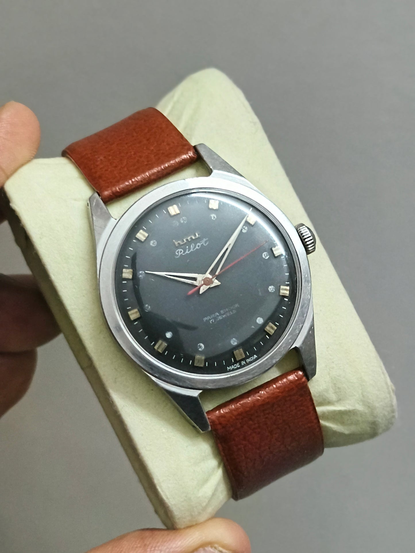 HMT Vintage Pilot Watch Rare Model with Black Dial and Metal Indexes