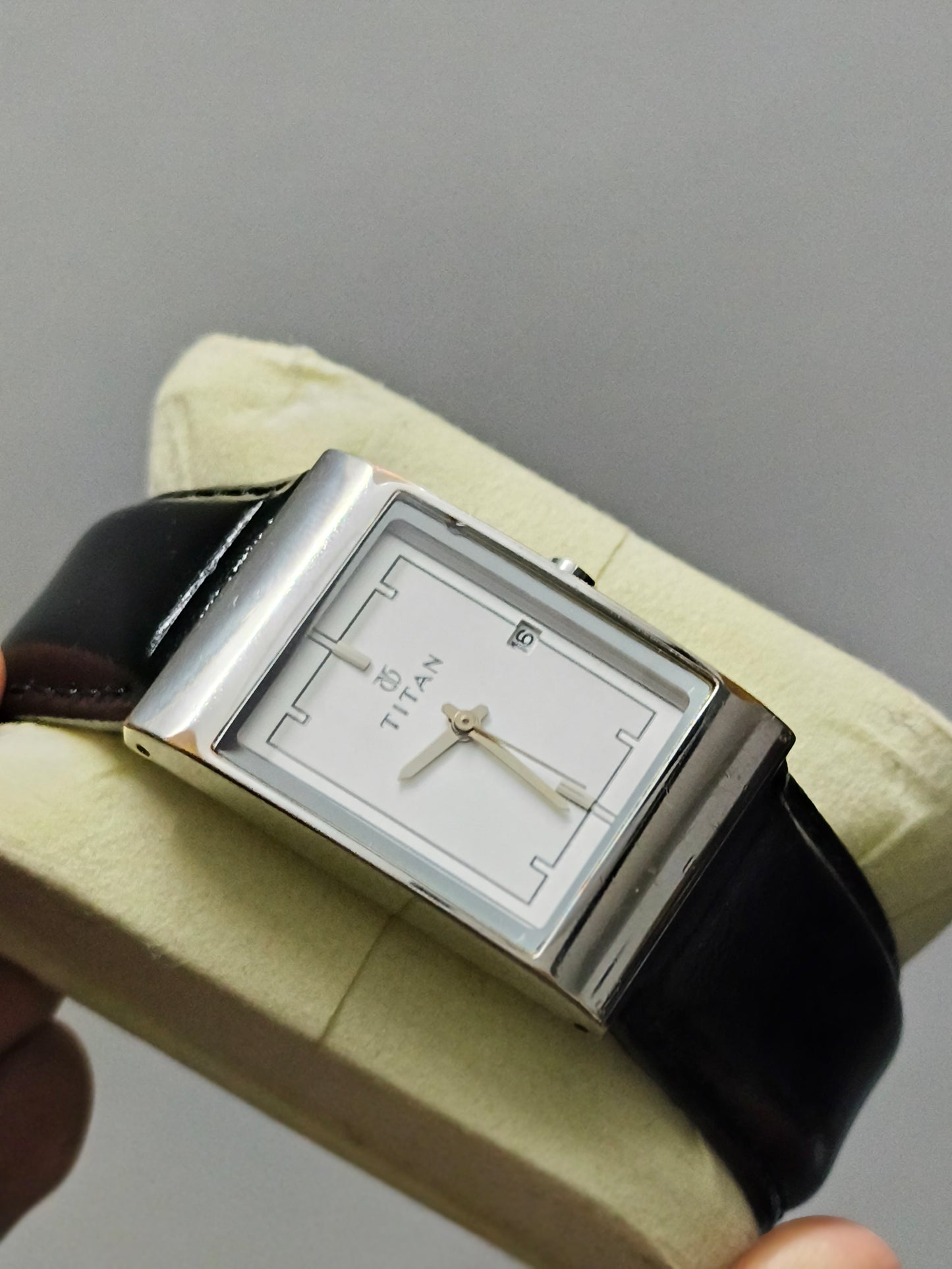 Titan Quartz Tank Watch with White Dial