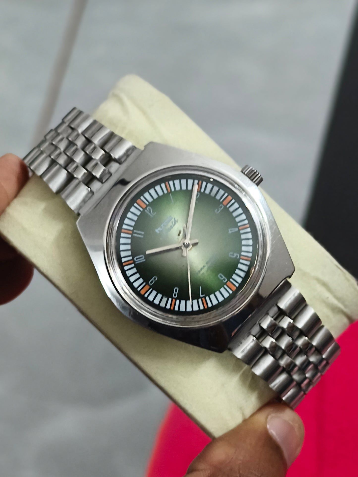 HMT Ajeet Mechanical Hand-wound Watch with a Green Gradient Dial