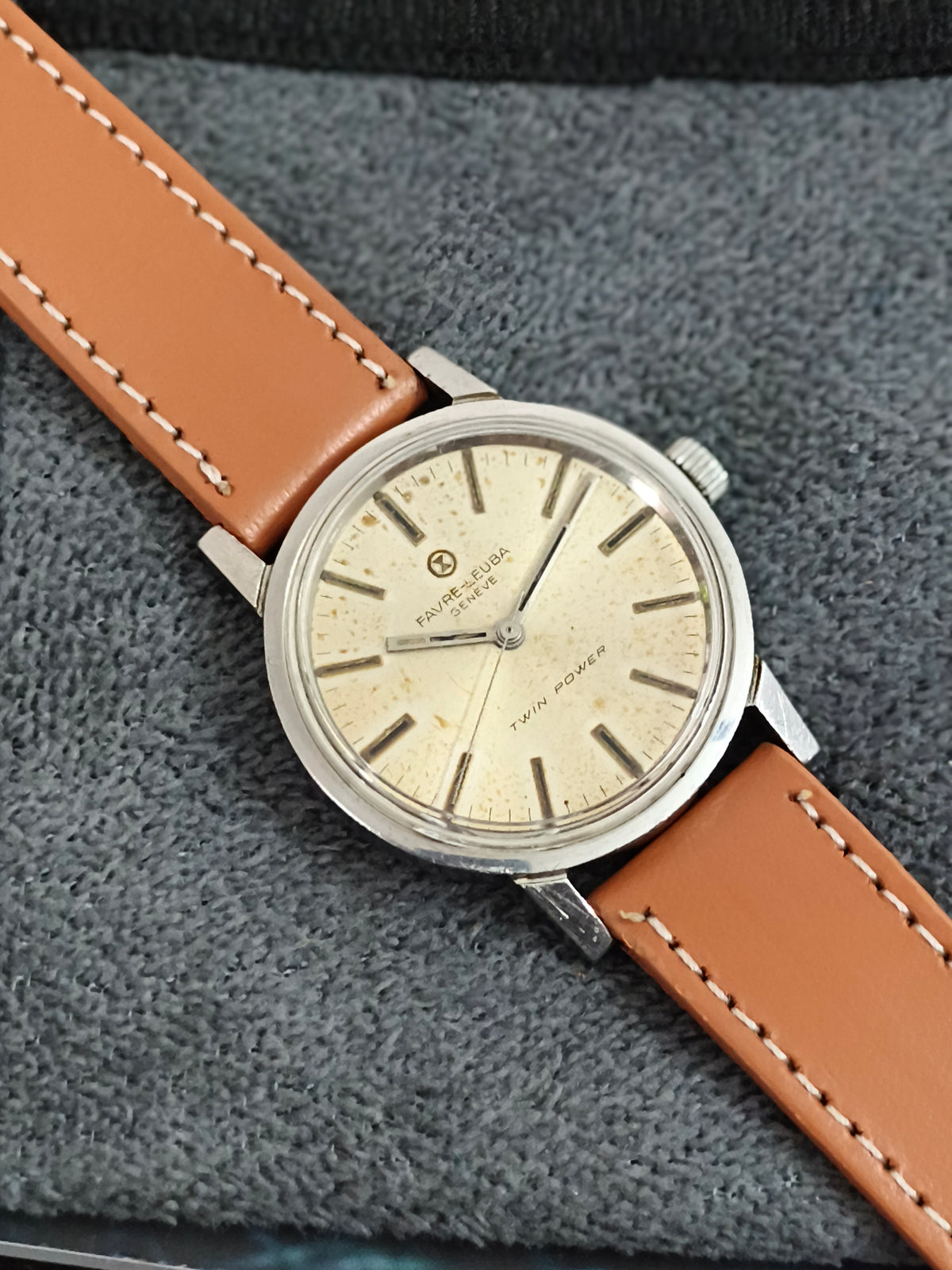 Favre Leuba Twin Power 36mm Vintage Watch with a Patina Dial