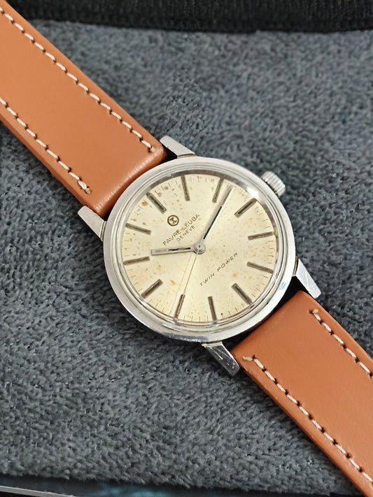 Favre Leuba Twin Power 36mm Vintage Watch with a Patina Dial