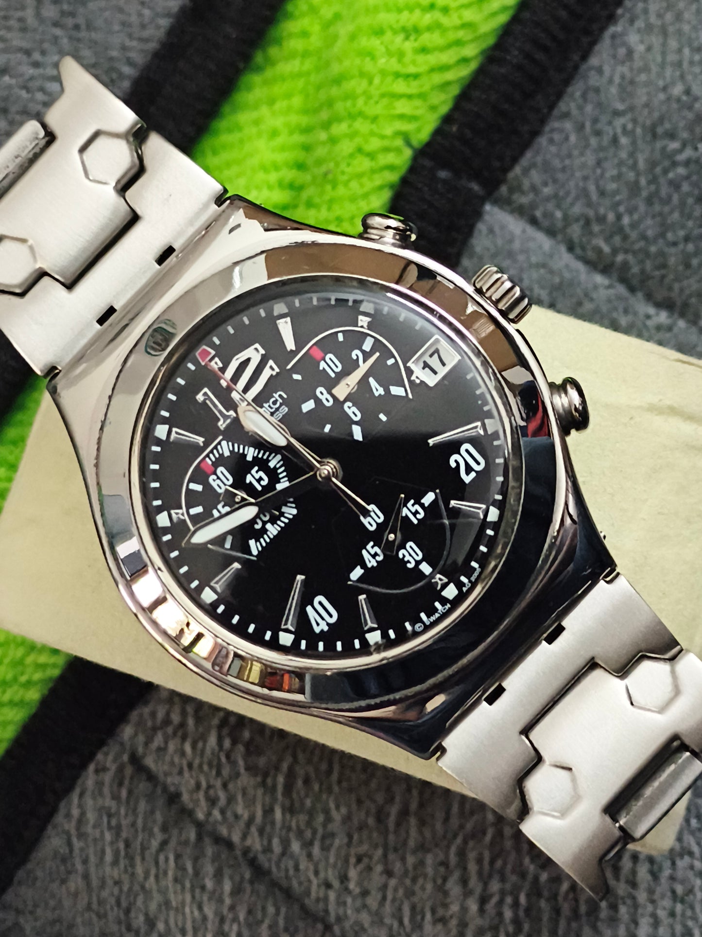 Swatch Irony Quartz Chronograph with a Black Dial, Model YCS470G