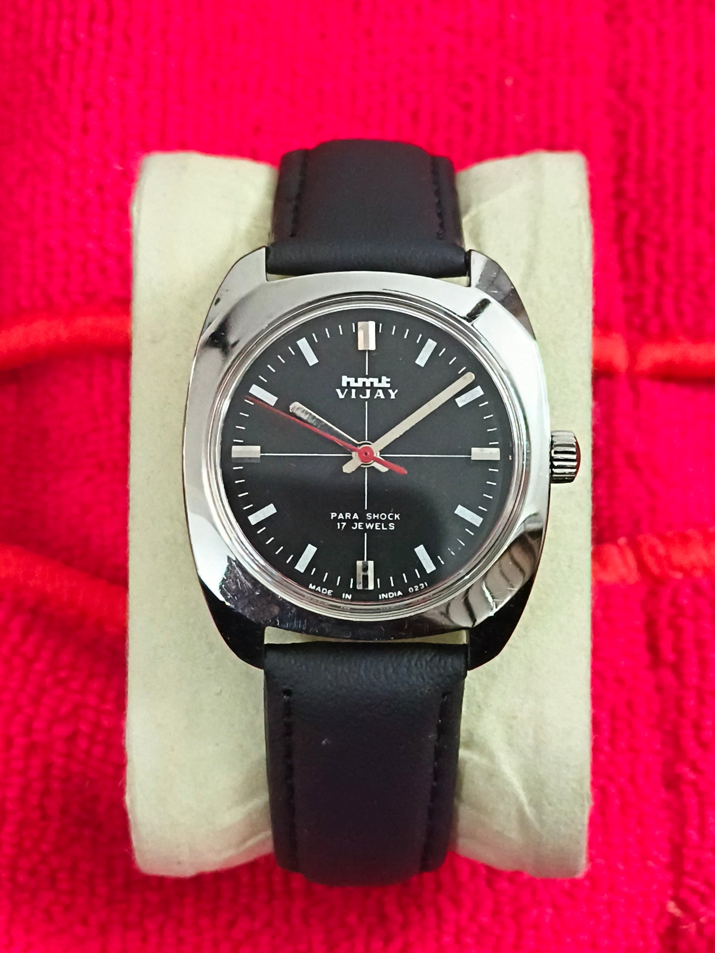 HMT Vijay Hand-wound Watch with Black Crosshair Dial