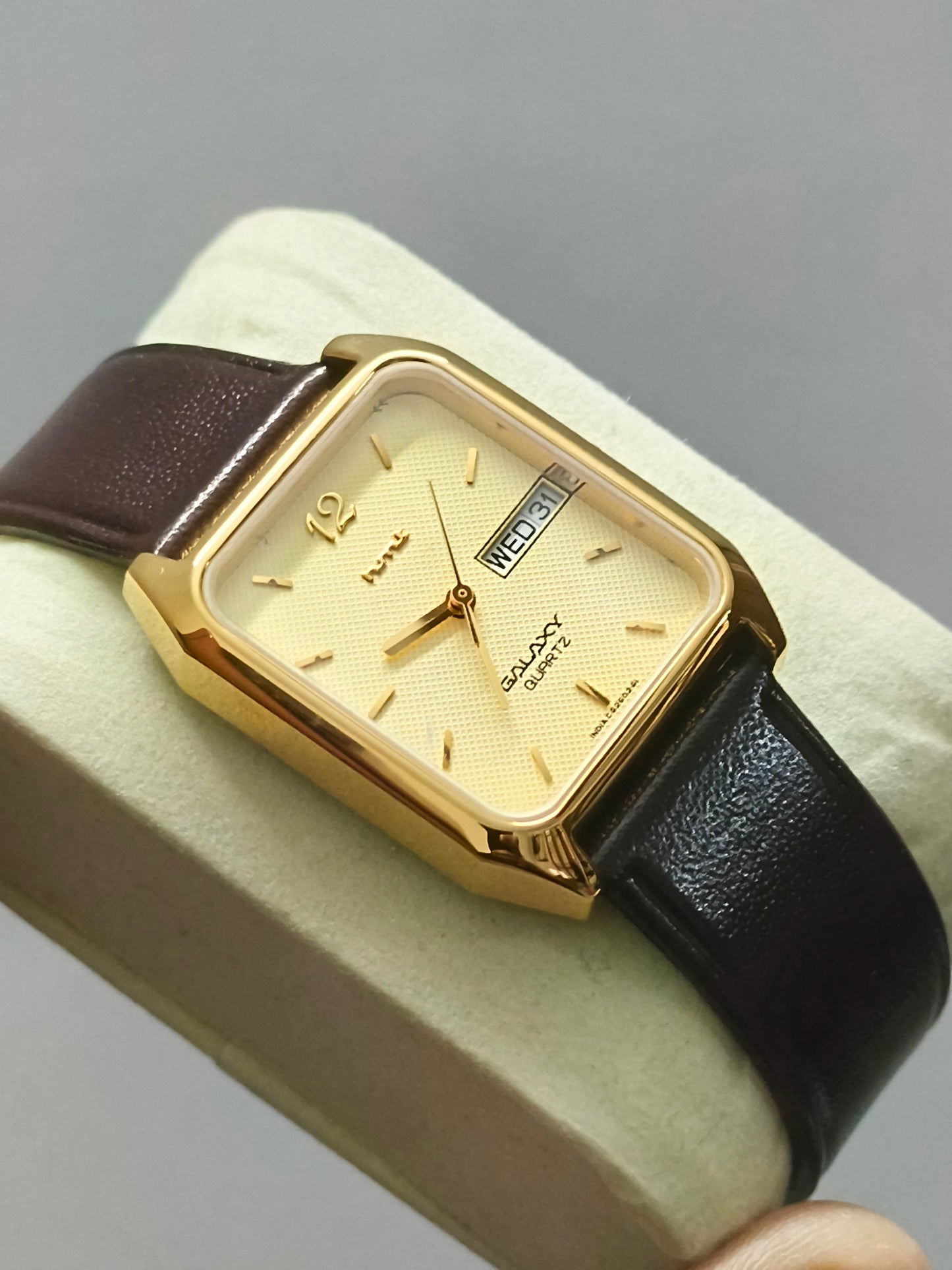 HMT Galaxy Quartz Tank Gold Toned Watch